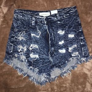 High rise acid washed shorts